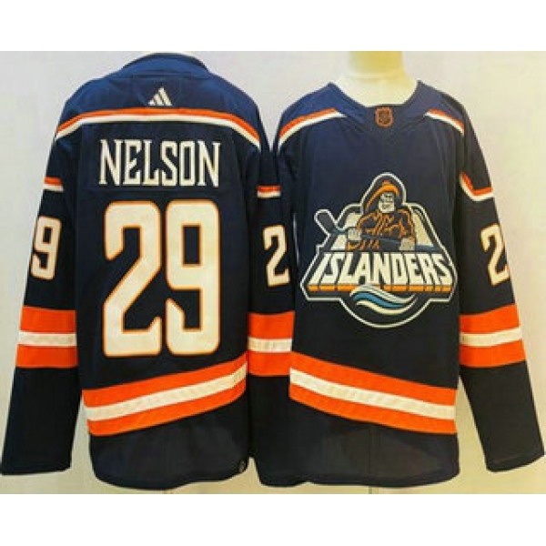 Men's New York Islanders #29 Brock Nelson Blue 2022 Reverse Retro Stitched Jersey